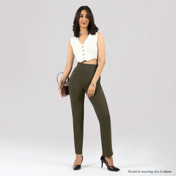 AM:PM Cotton Straight Pants in Gargi Green Seaweed