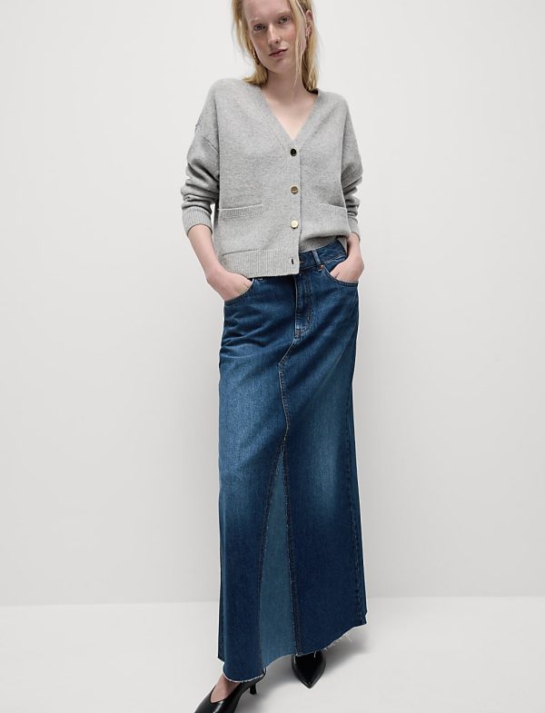 Pure Cotton Denim Maxi A-Line Skirt