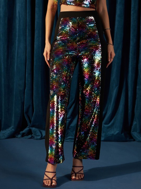 Black Embellished High-Rise Parallel Trousers by STYLECAST X KASSUALLY