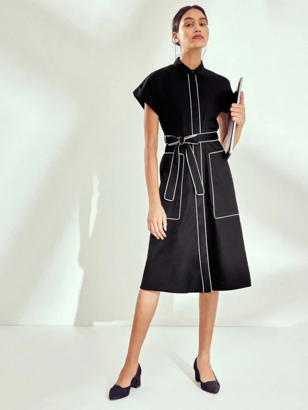 Black Self Tie Shirt Dress
