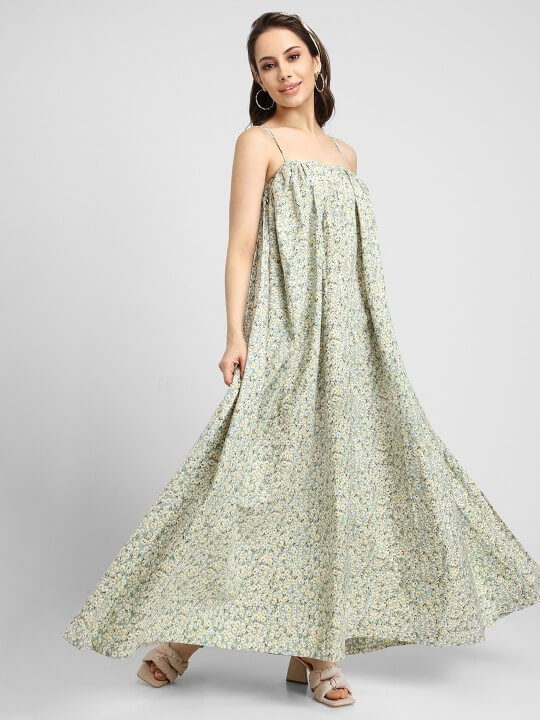 Green Floral Shoulder Straps Maxi Dress by Forever 21