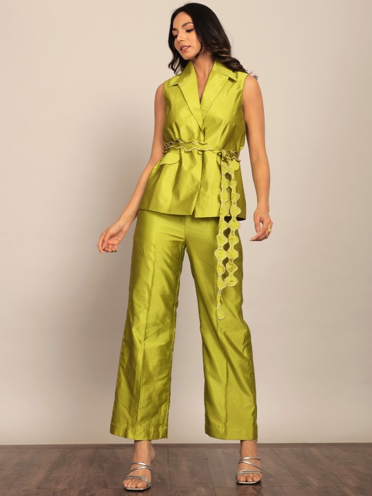 Lapel Collar Shirt Style Top with Belt by Kaori by Shreya Agarwal