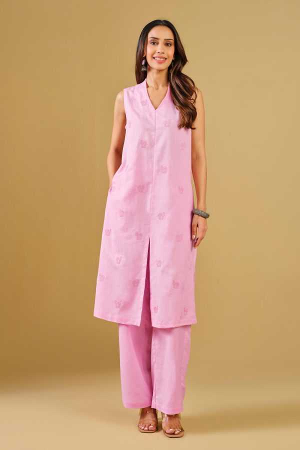 Pink Embroidered Rayon Blend kurta Set