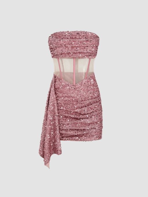 Sequin Ruffle Sheer Tube Dress by Cider