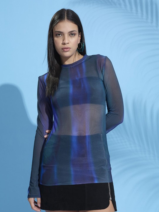 Tie and Dye Printed Sheer Top by DressBerry