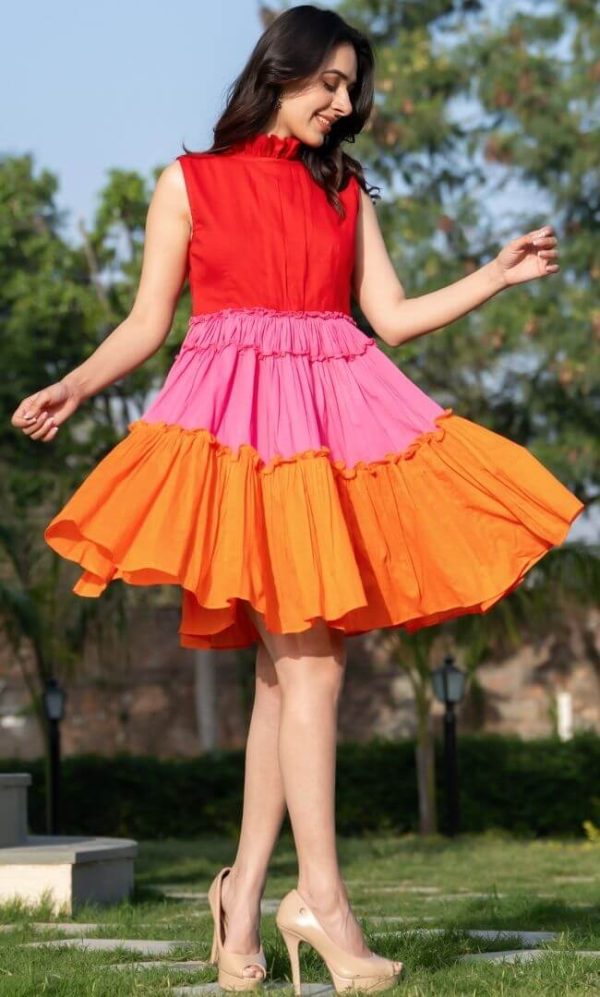 Color Block Halter Neck Dress