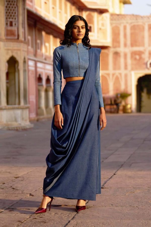 Denim Sari Drape Skirt