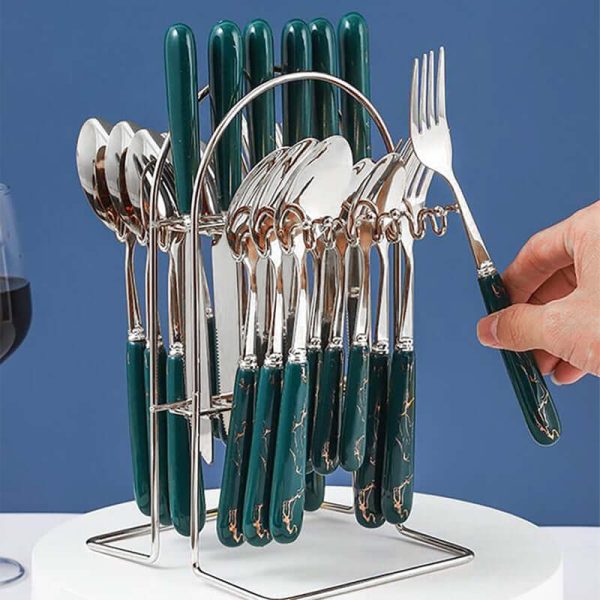 24 Piece Steel Cutlery Set With Stand, Simply Divine
