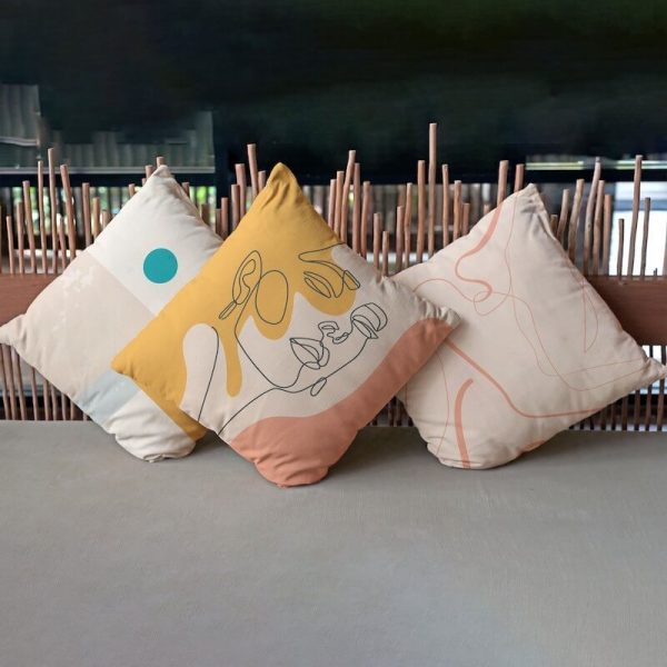 Abstract Face, Silk-Cotton Blend Cushion Covers, Set of 3 (Sizes Available)