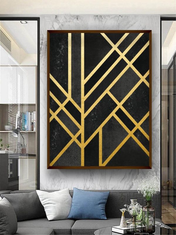 Abstract Painting in Gold with Black Canvas