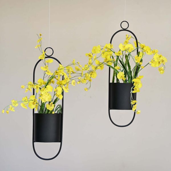 Aluminium Hanging Planters in Black, Set of 2