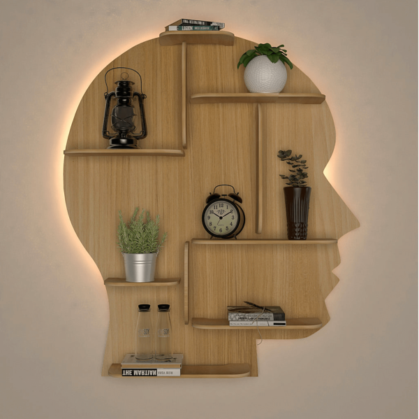 Backlit Wood Wall Shelf (Boy's Head Outline)