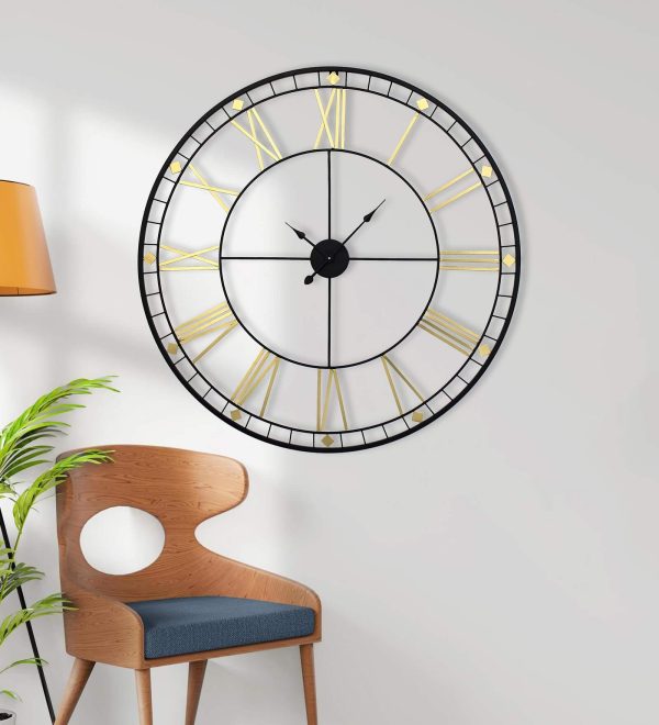 Black and Gold Metal Analog Wall Clock