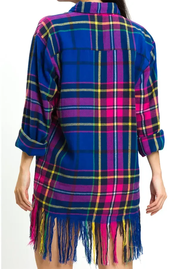 Brushed Check Shirt With Frayed Hem Effect