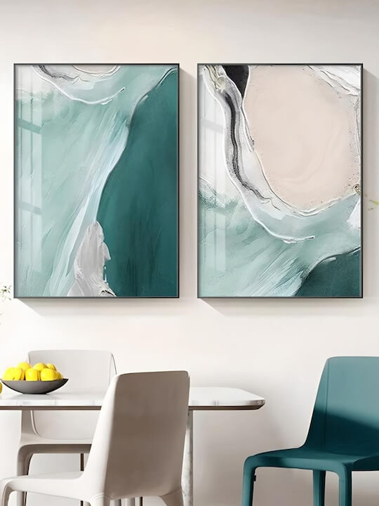 Canvas & Wood Painting of Jade Ocean in Green & Blue