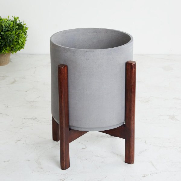 Cement Planter with Wood Stand