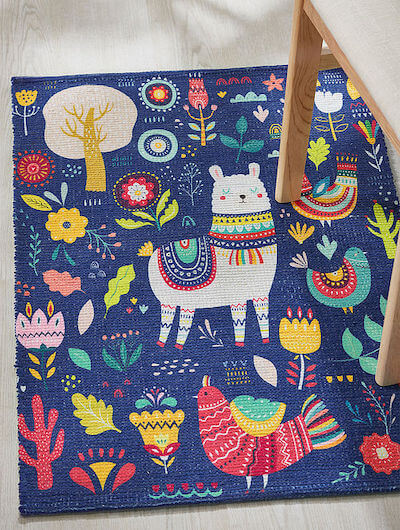 Cotton Blend, Printed Rug in Multi-colour with Anti-Skid Backing