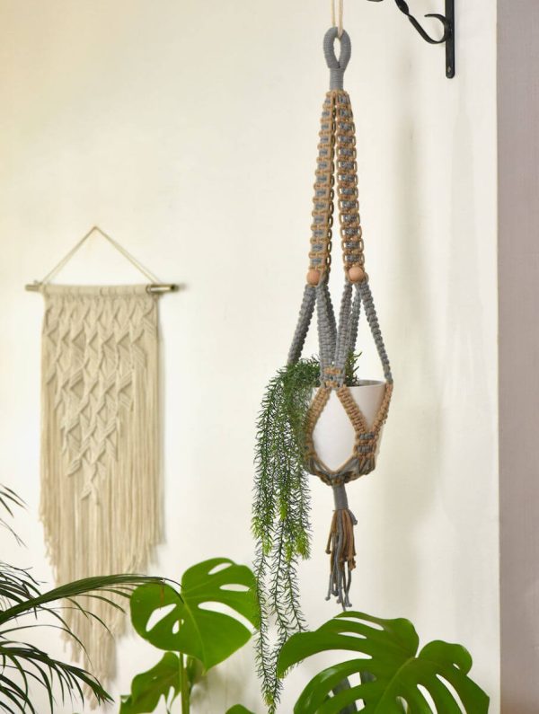 Macrame Plant Hanger, Grey and Brown