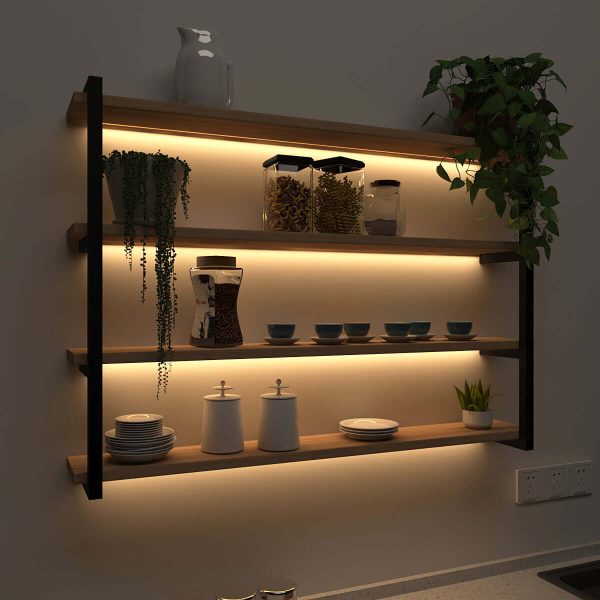Engineered Wood & Strong Iron Edge, Backlit Wall Shelf