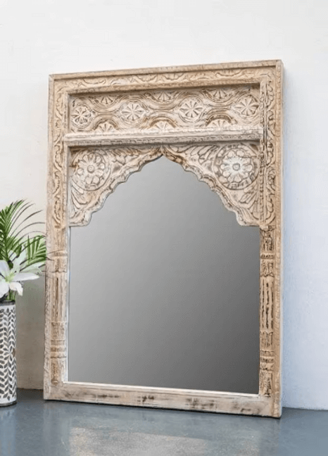 Hand-carved Rustic Wooden Mirror, The Darshana
