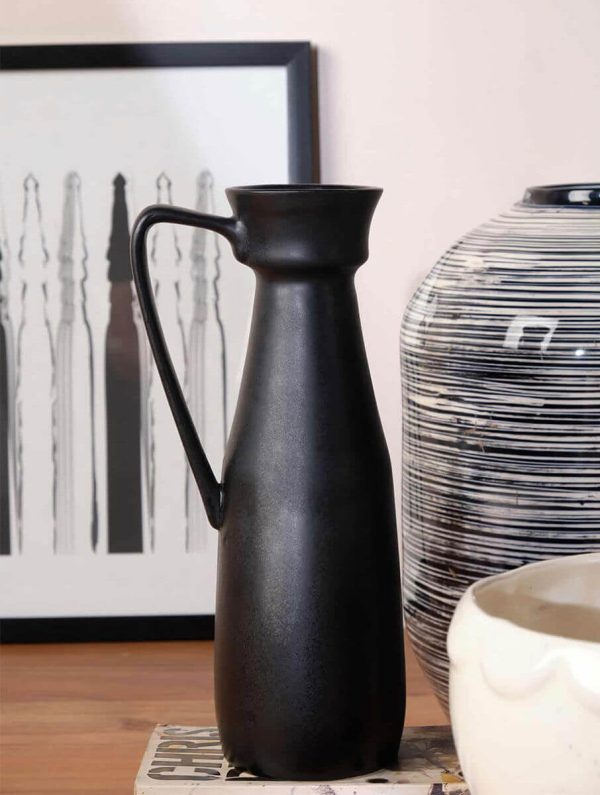 HandCrafted Ceramic Vase with Handle, Black