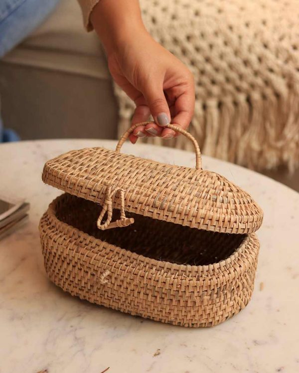 Handwoven, Natural Kauna Oval Gift & Utility Box