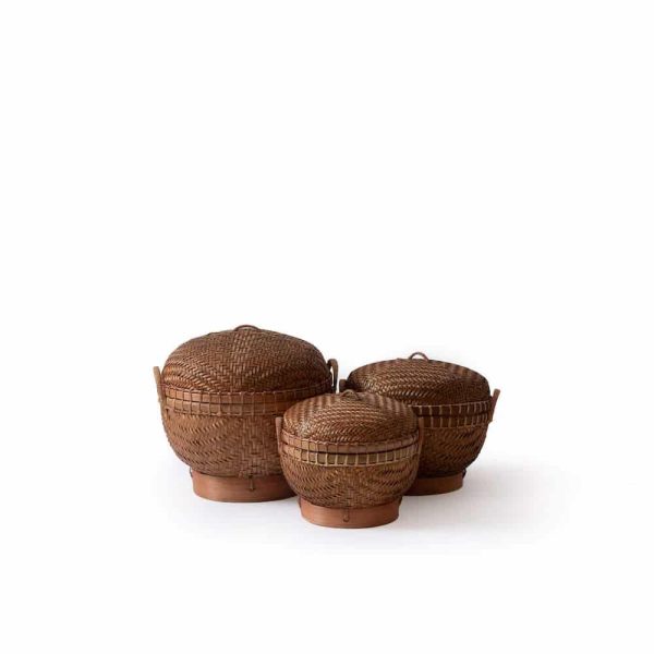 Handwoven Natural Rattan Lidded Baskets, Bali