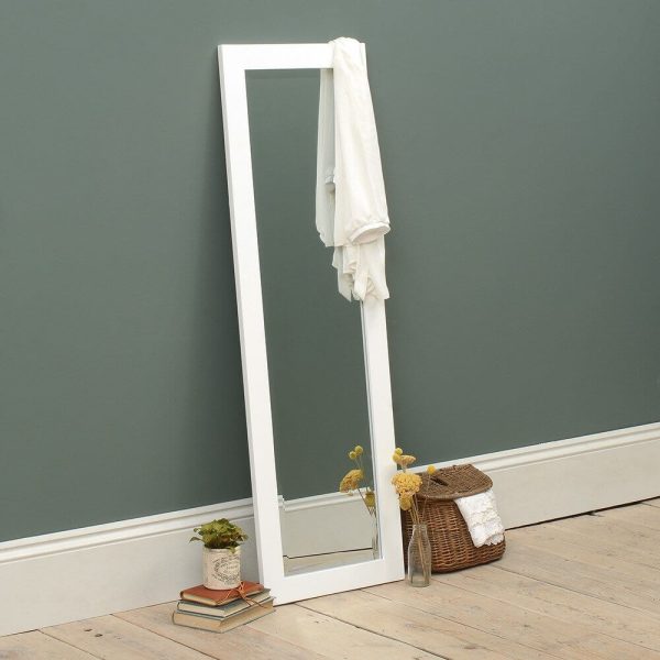 Lightly Lacquered Teak Wood Mirror in White