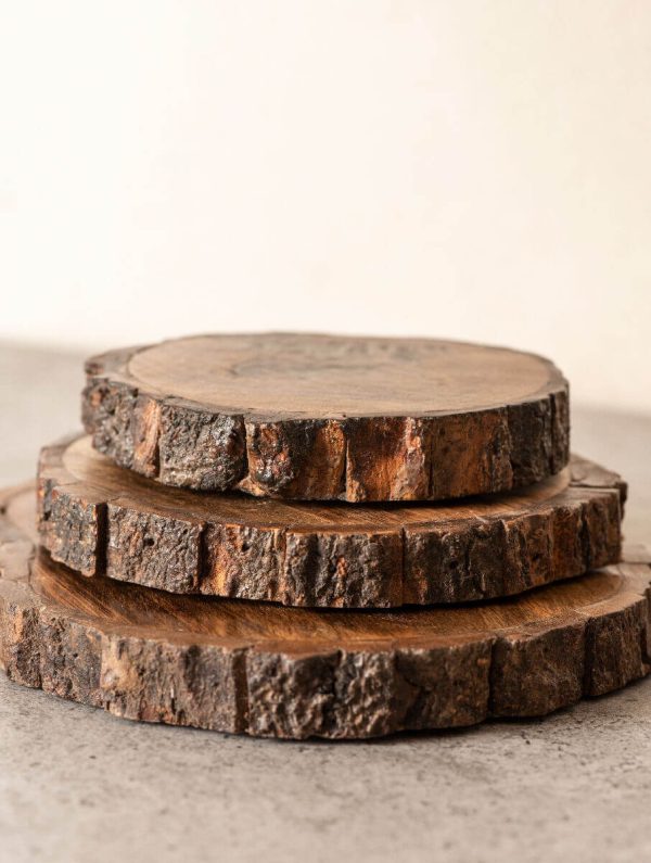 Mango Wood Bark Trivets, Brown, Set of 3