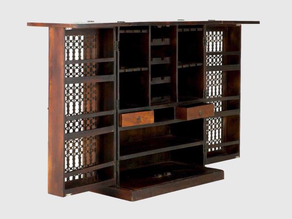 Mango Wood Wine Cabinet with See-through Metal Doors #1
