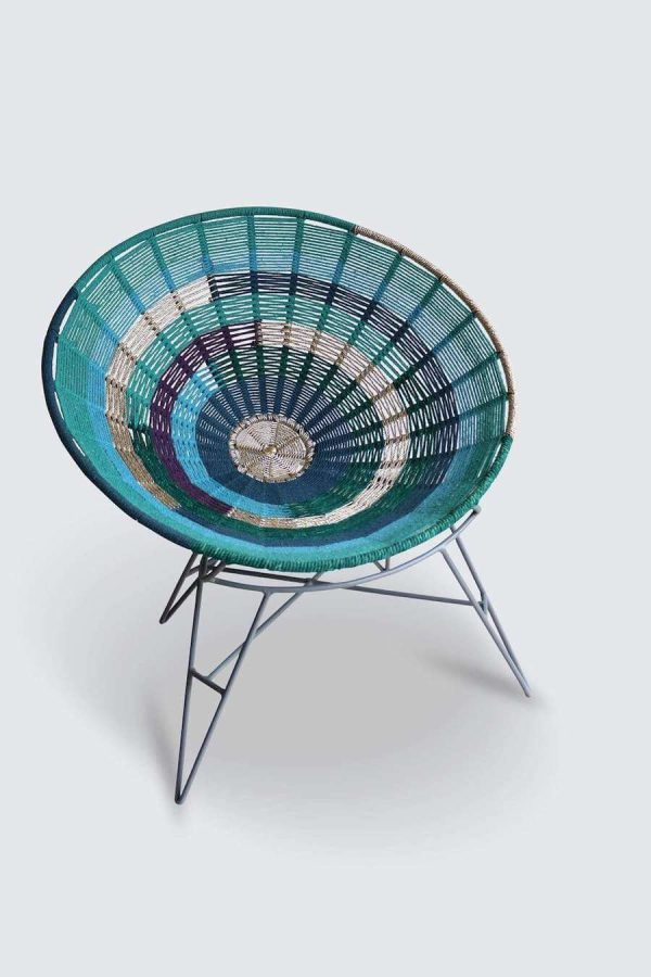 Metal and Handwoven Rope Armchair in Tropical Blue