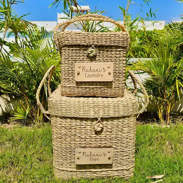 Natural Grass Storage Baskets with Lids, Set of 2