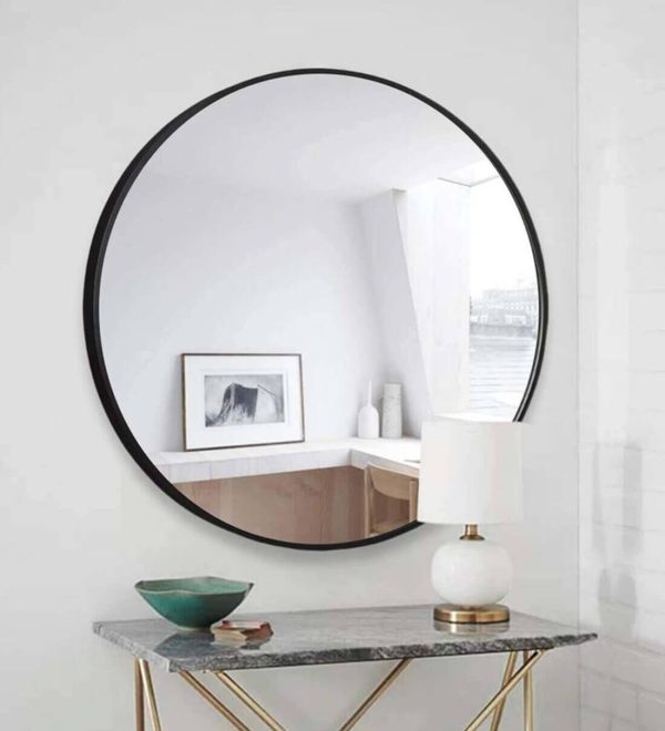 Round Wall Mirror with Black Frame By CasaGold