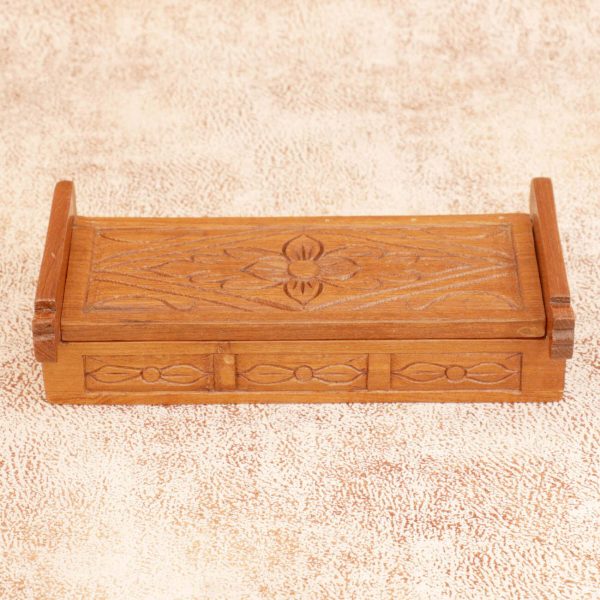 Slim, Acacia Wood Storage Box with Carving