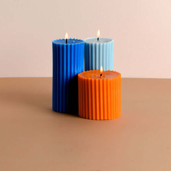 Soy-Wax Scented Pillar-Shaped Candles, Aquatique Set of 3