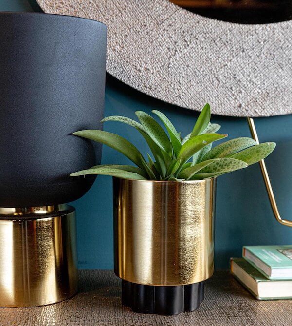 Steel, Black and Shiny Gold Planter, Felicia