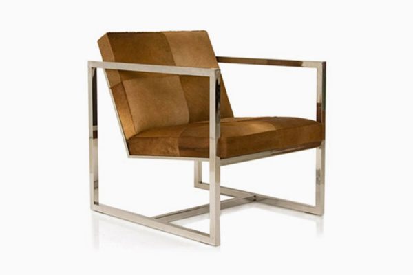 Steel frame Chair in Hair-On Leather, Brown