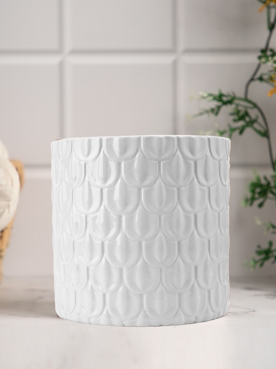 Textured Stoneware Planter in White