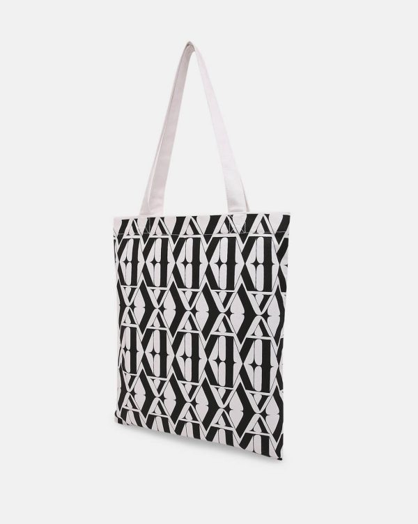 Tote Bag in Black and White Typographic Print