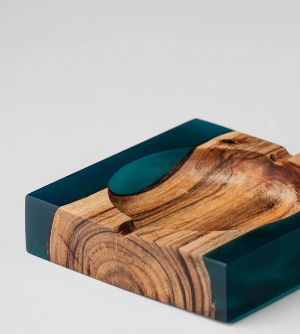 Translucent Aqua-Wood Ash Tray, Epoxy