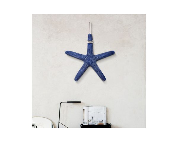Wood Sea Star Fish Wall Hanging, Blue