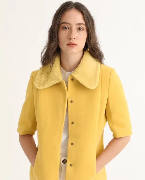 Fur Collared Casual Jacket Kaise - Yellow