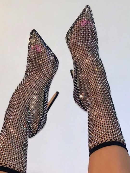 GLITZ High -Top Embellished Party Textile Slim -Heel Regular Boots by Zori World