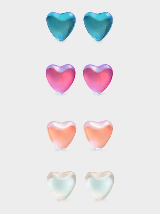 Iridescent Heart Stud Earrings Pack of 4 by Mi Arcus