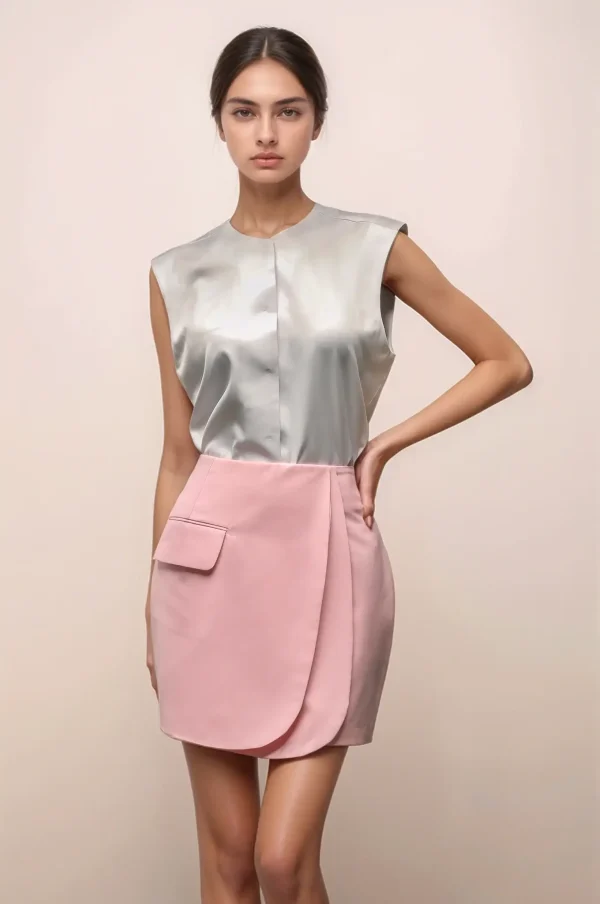 Pink Short Overlapped Skirt
