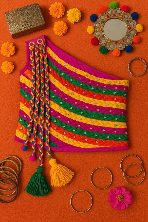 Braided Mirror One-Shoulder Bustier – Multicolor