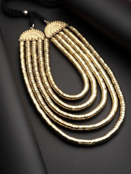 Gold-Plated Layered Antique Tribal Design Oxidised Necklace by Moedbuille