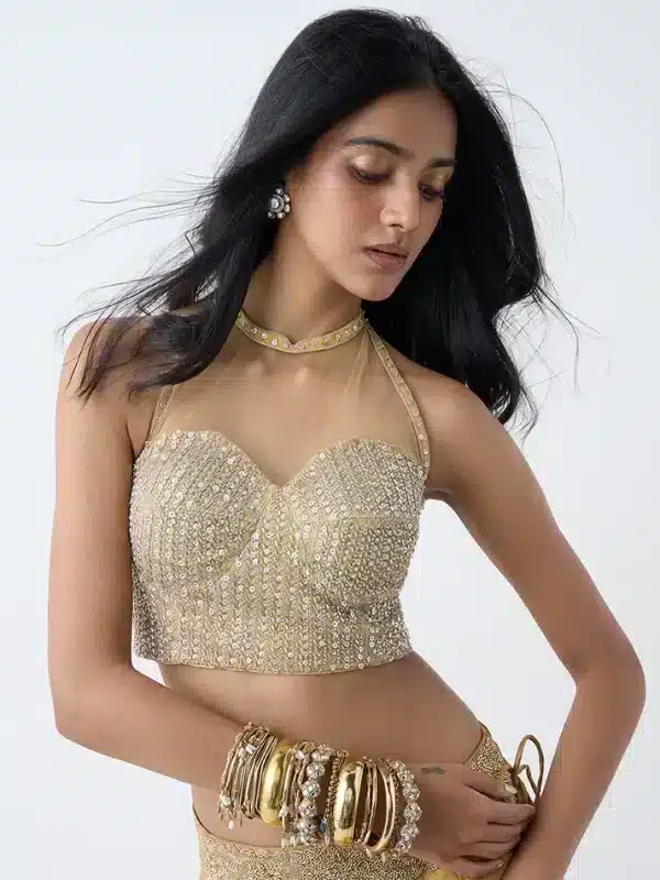 Gold Sequin Embellished Blouse by Vark