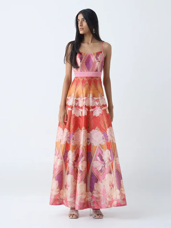 Multicolour Floral Detailed Fit-and-Flare Dress by Vark