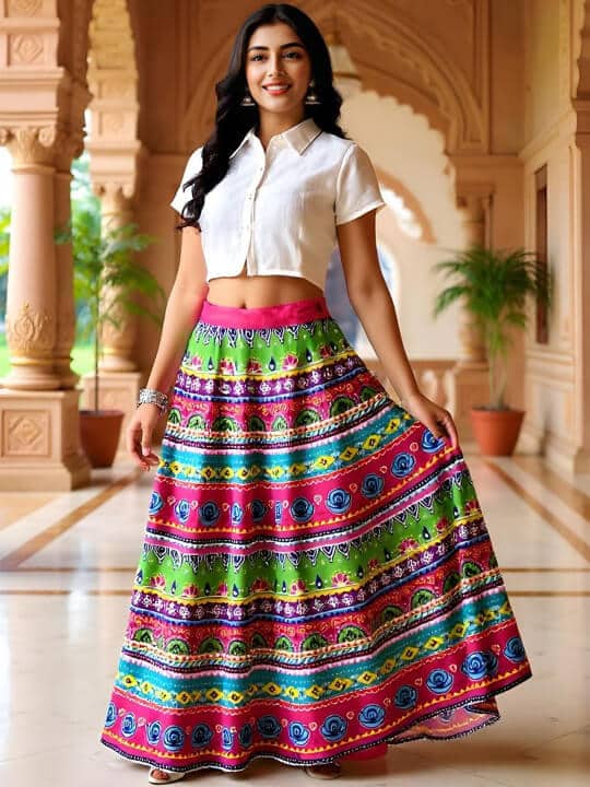 Pink & Green Floral Printed Flared Cotton Maxi Skirt by SZN